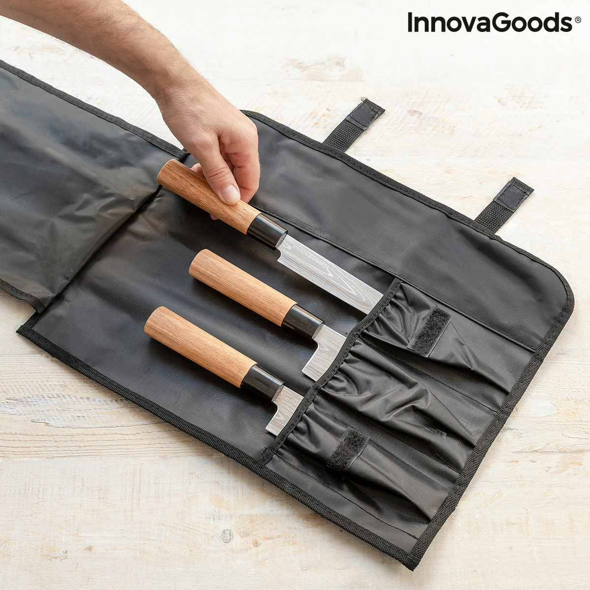 Damascus-Style Knife Set with Carry Case (3-Piece)
