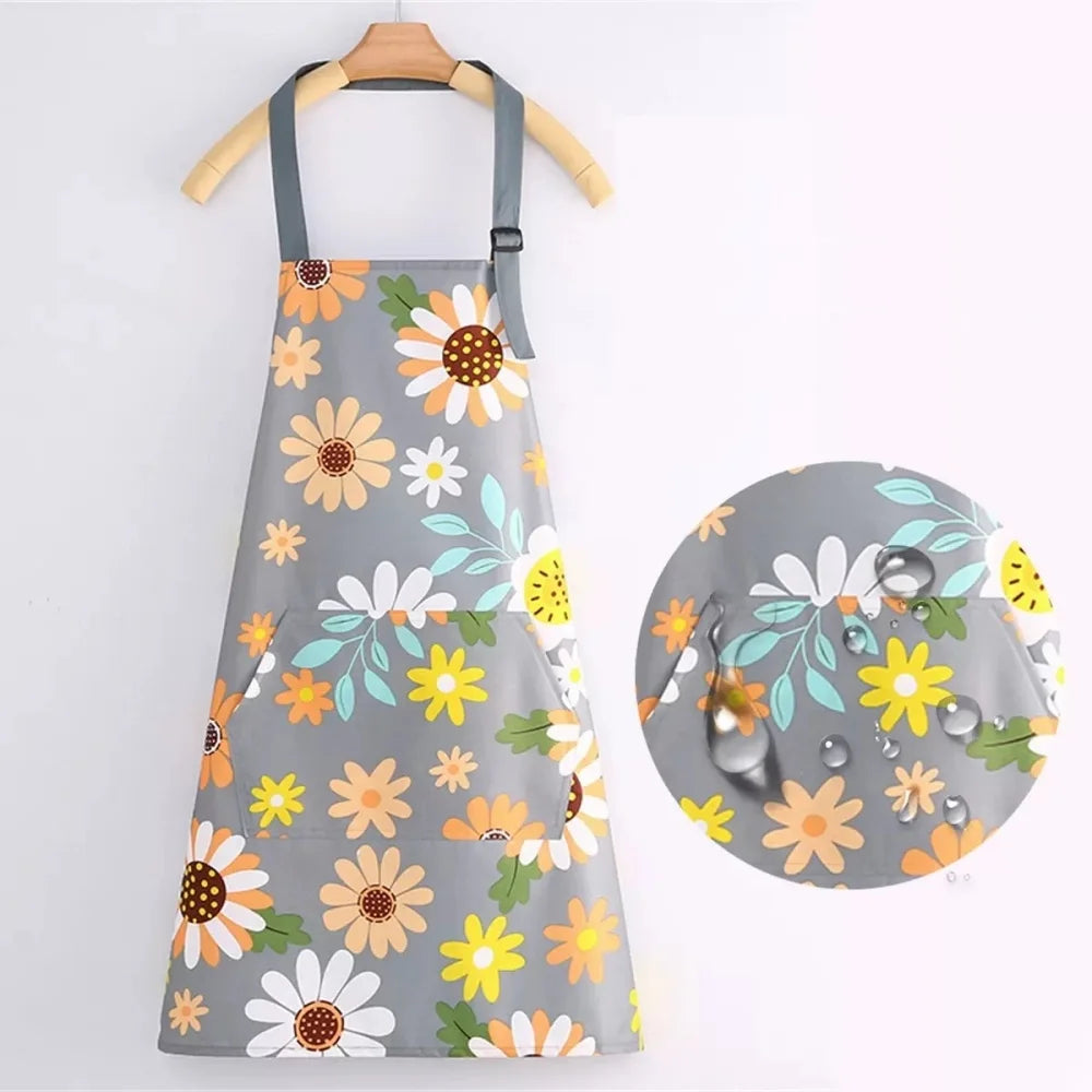 Floral Waterproof Apron with Pocket