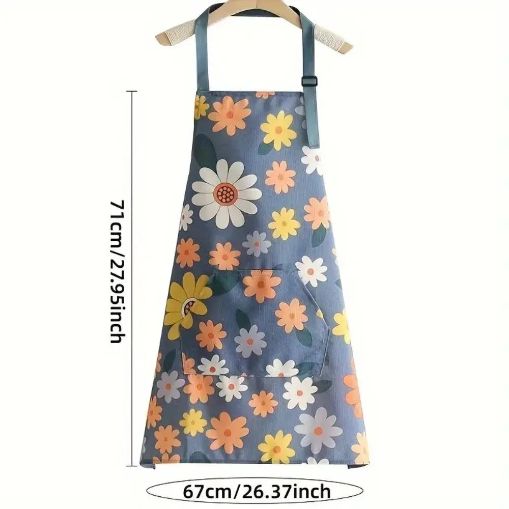 Floral Waterproof Apron with Pocket
