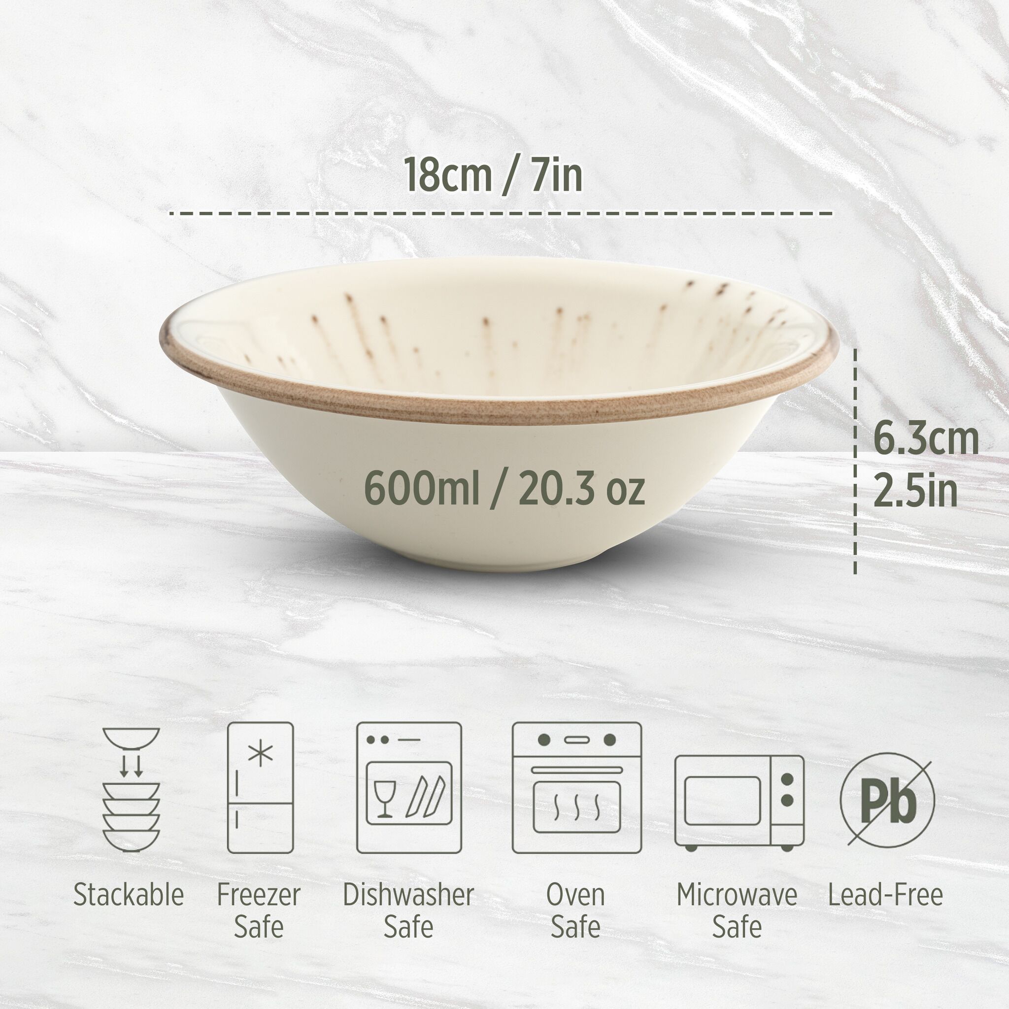 Porcelain Soup & Cereal Bowls (Set of 4, Sandstone, 18cm)