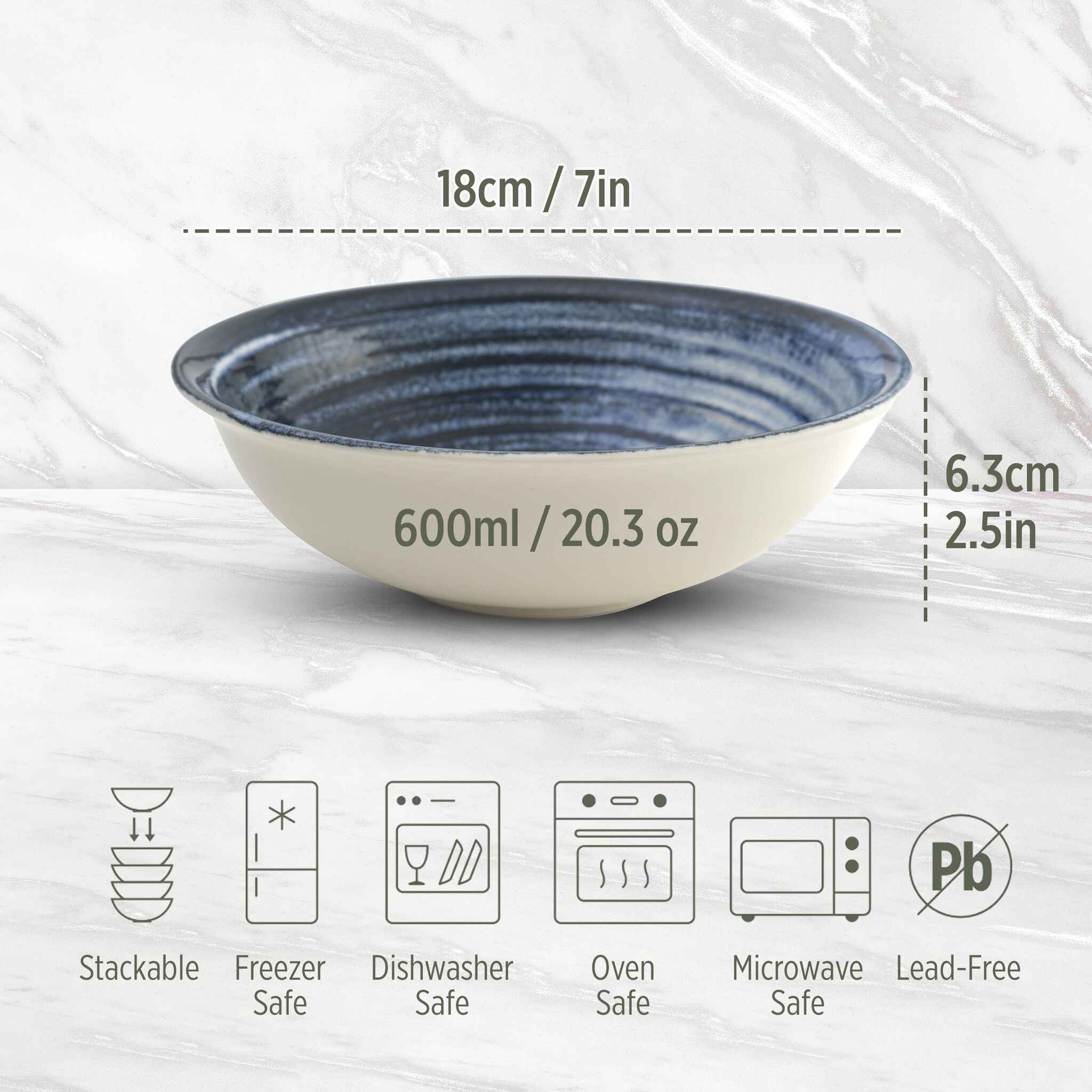Porcelain Soup & Cereal Bowls (Set of 4, Deep Tide)