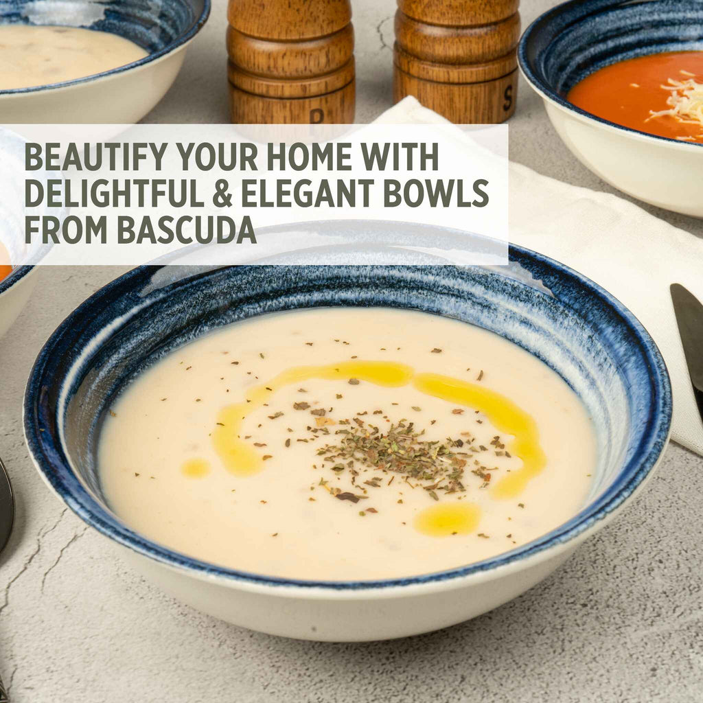 Porcelain Soup & Cereal Bowls (Set of 4, Deep Tide)