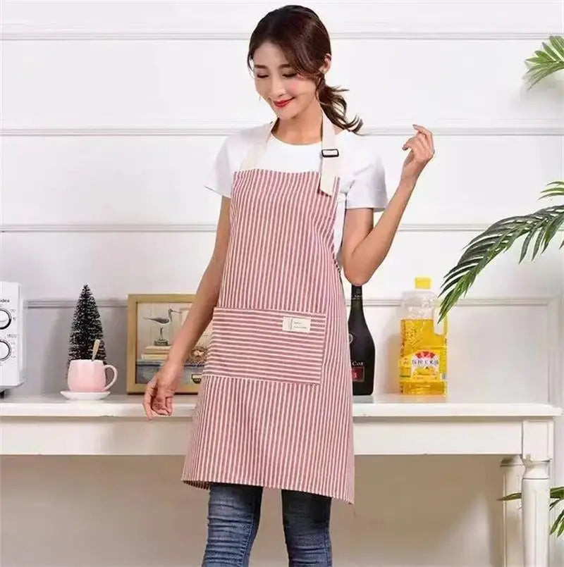 Striped Cotton-Linen Waist Apron