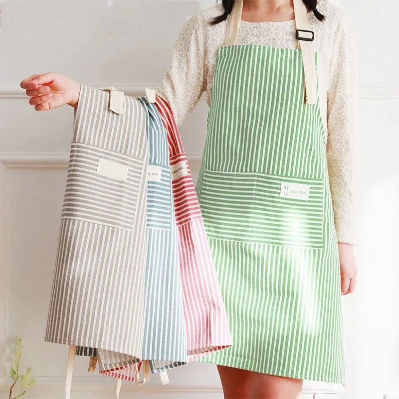 Striped Cotton-Linen Waist Apron