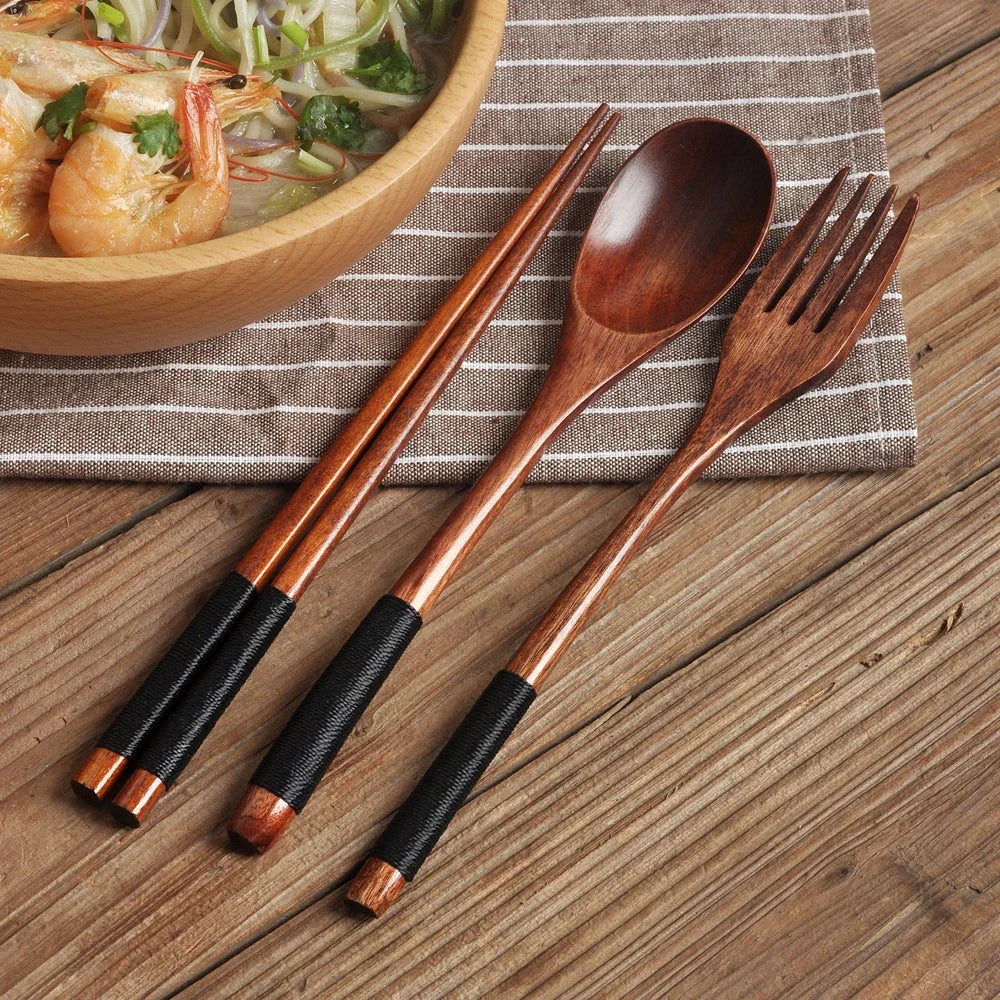 3-Piece Wooden Travel Cutlery Set