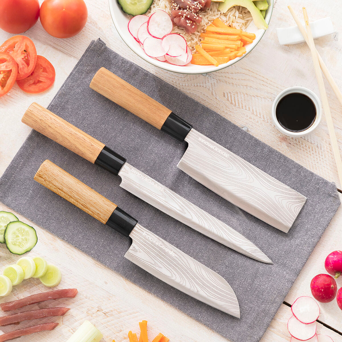 Damascus-Style Knife Set with Carry Case (3-Piece)