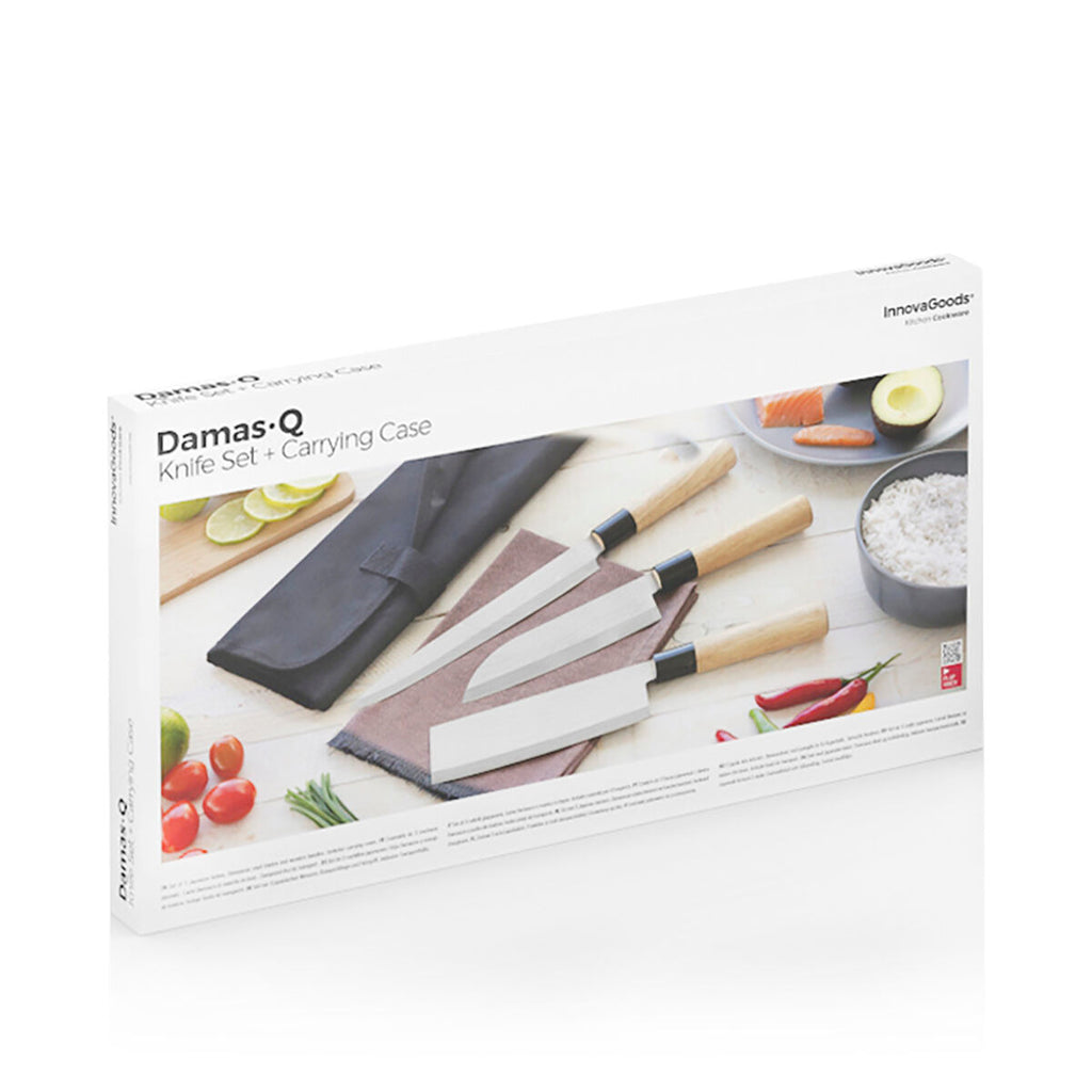 Damascus-Style Knife Set with Carry Case (3-Piece)