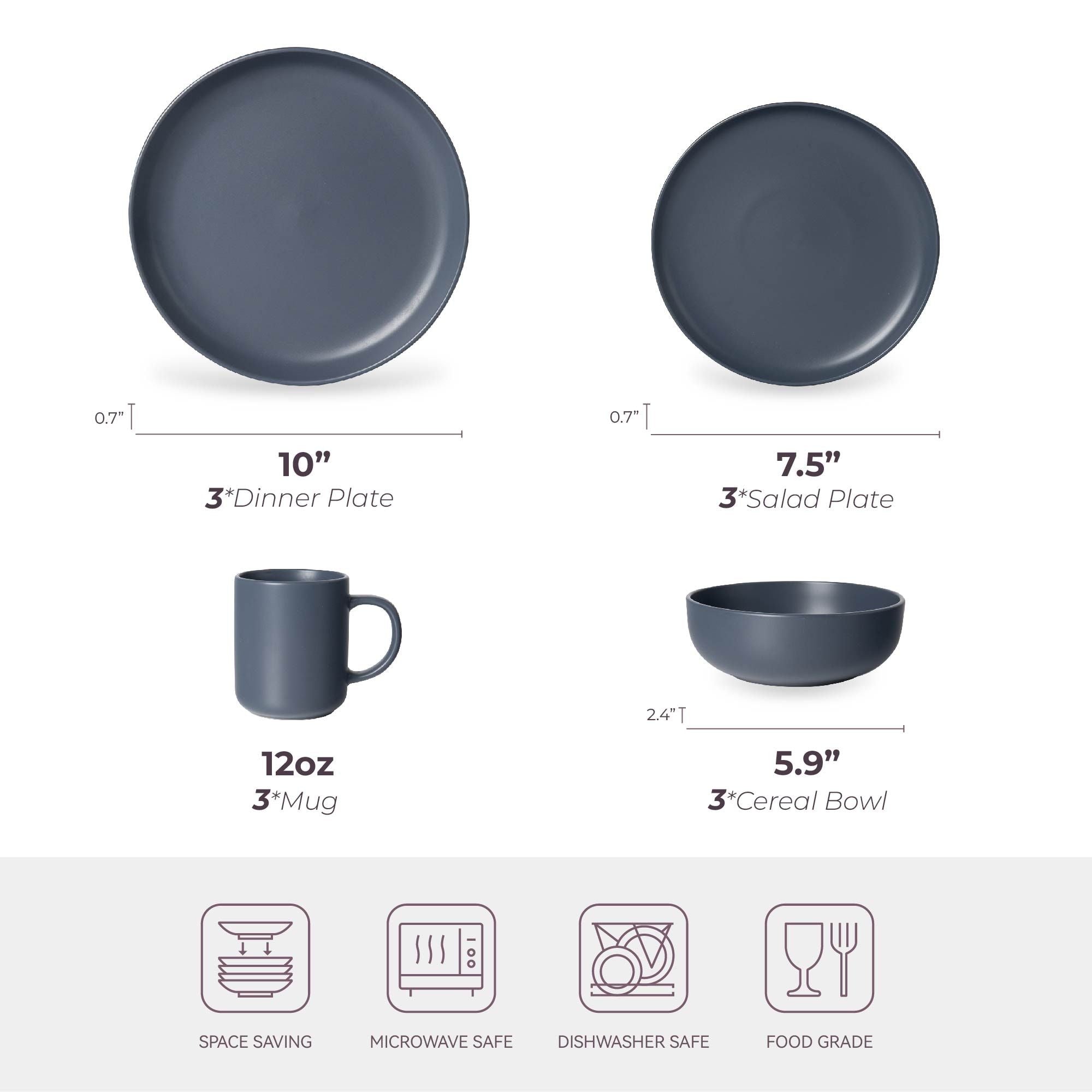 Stoneware Dinnerware Set with Mugs (12-Piece)