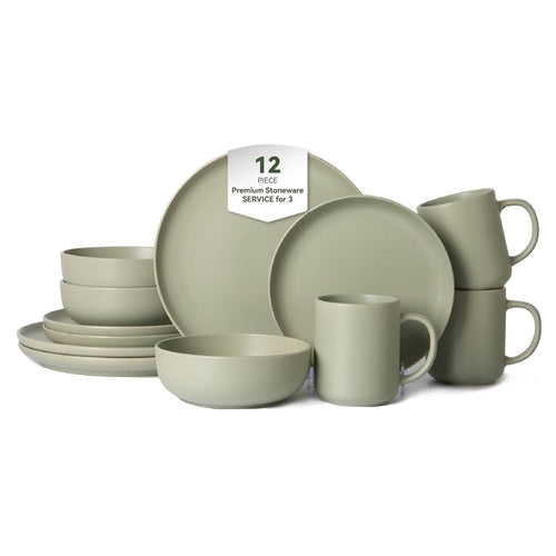 12-Piece Stoneware Dinnerware Set with Mugs